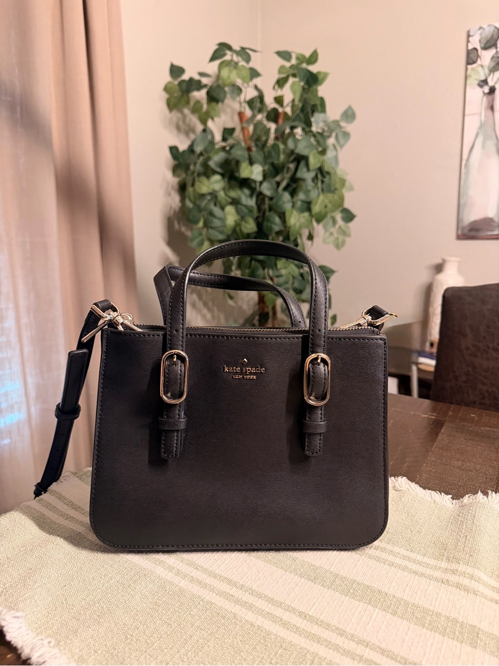 Spade Black Leather Mini Satchel Crossbody Bag